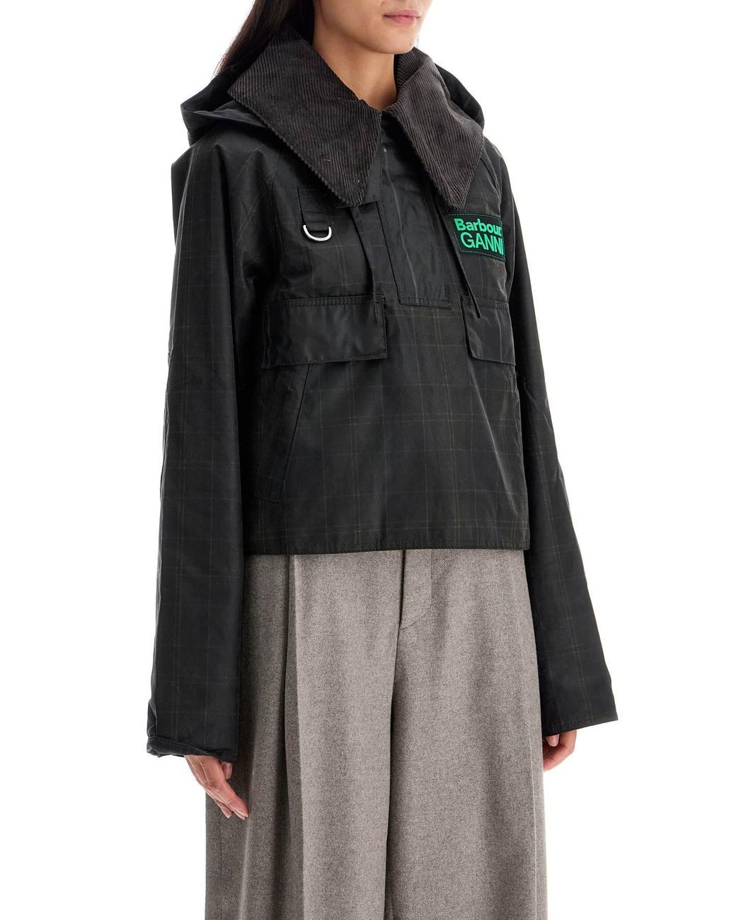 Barbour Black X Ganni Tartan Waxed Anorak
