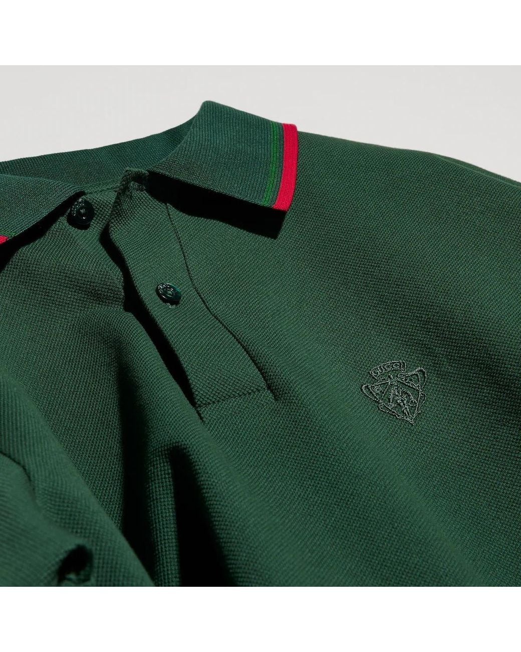 Gucci Green Cotton Piquet Polo Shirt With Embroidery for men