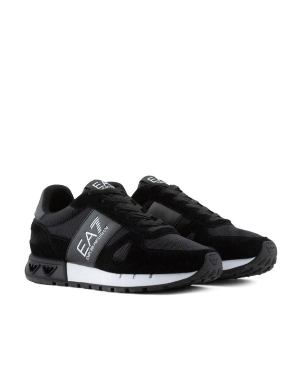 EA7 Black Textured Outsole Logo Detail Sneakers for men