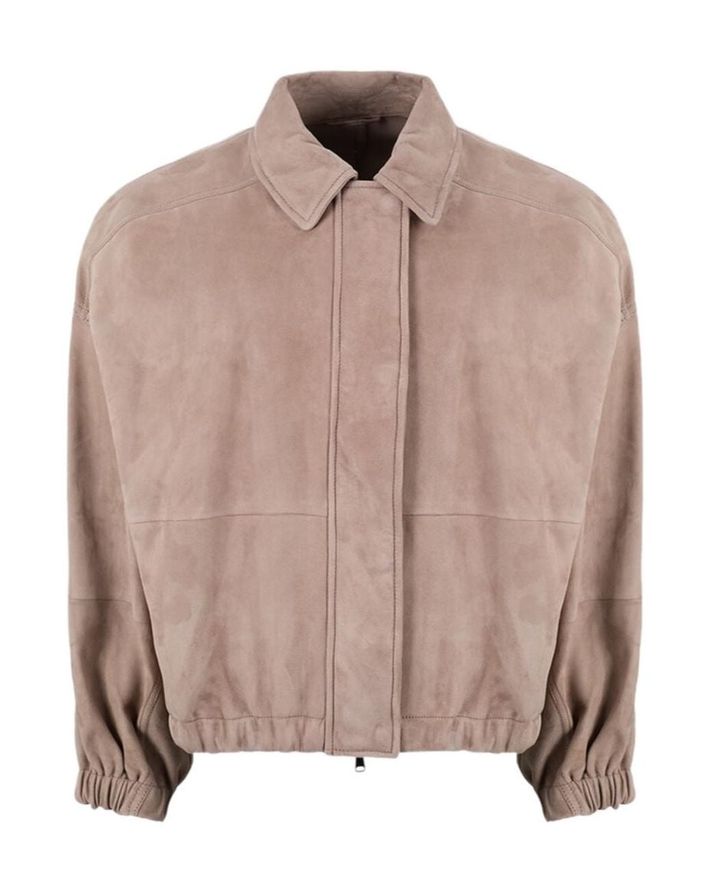 Brunello Cucinelli Brown Collared Long-Sleeved Leather Jacket