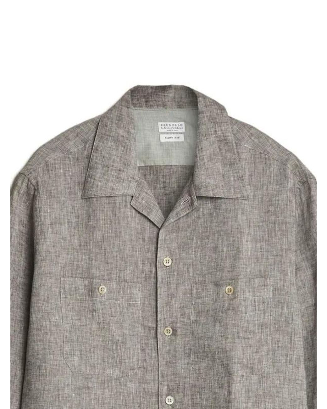 Brunello Cucinelli Gray Mélange-Effect Button-Up Shirt for men