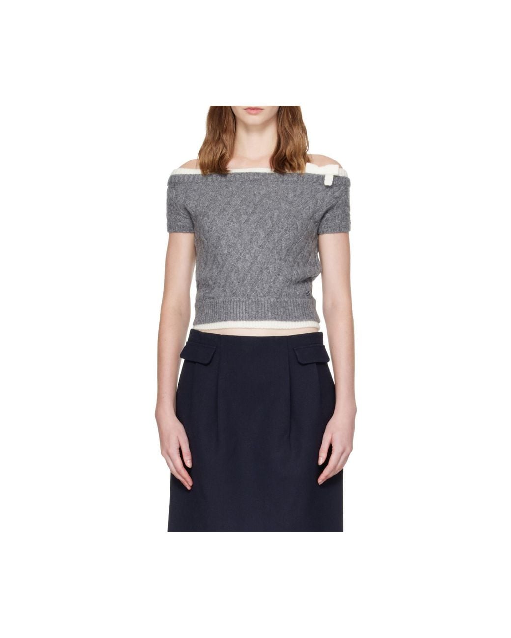 ShuShu/Tong Gray Shushu/Tong Bow Boat-Neck Knitted Top