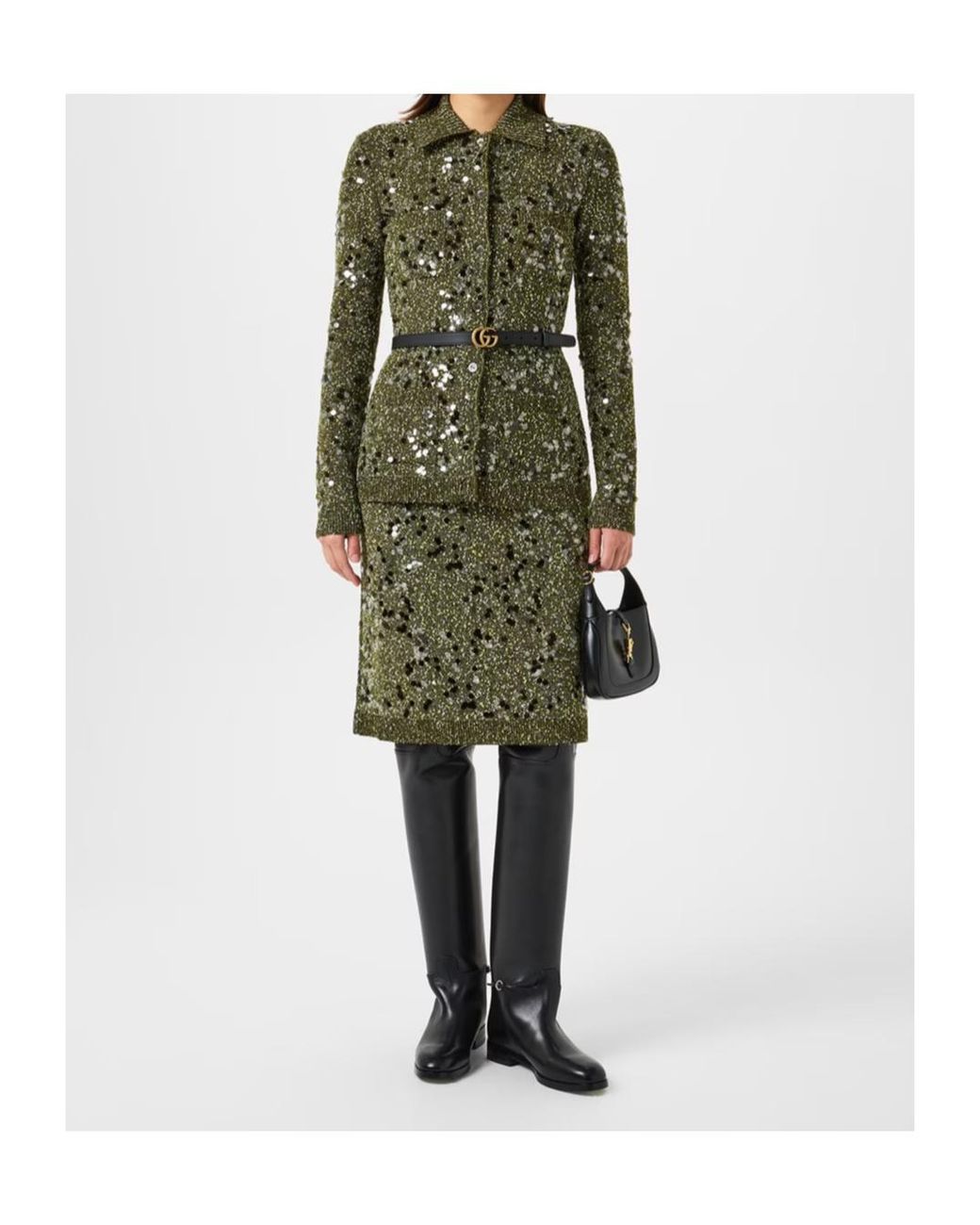 Gucci Green Sequin Knit Cardigan