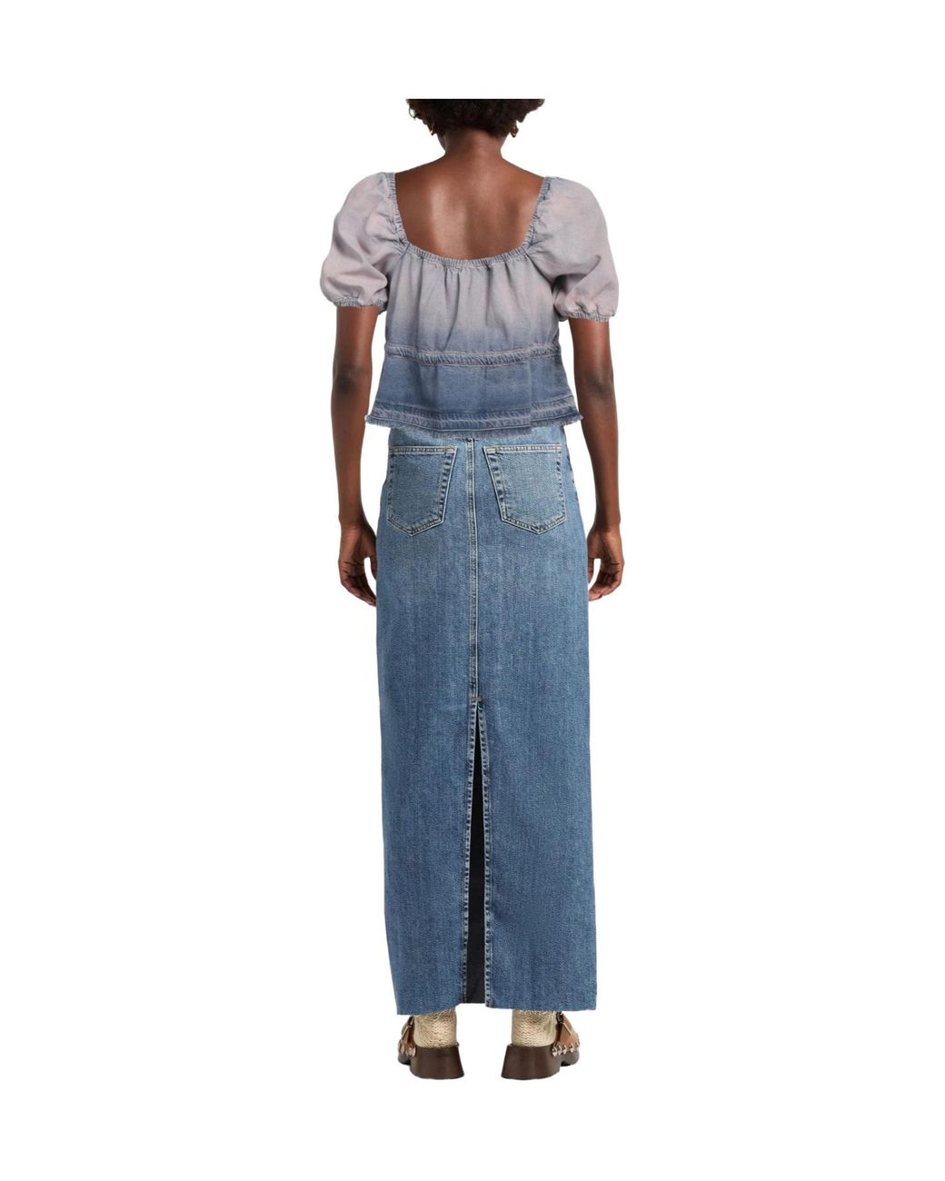 Ganni Blue Denim Short-Sleeved Top