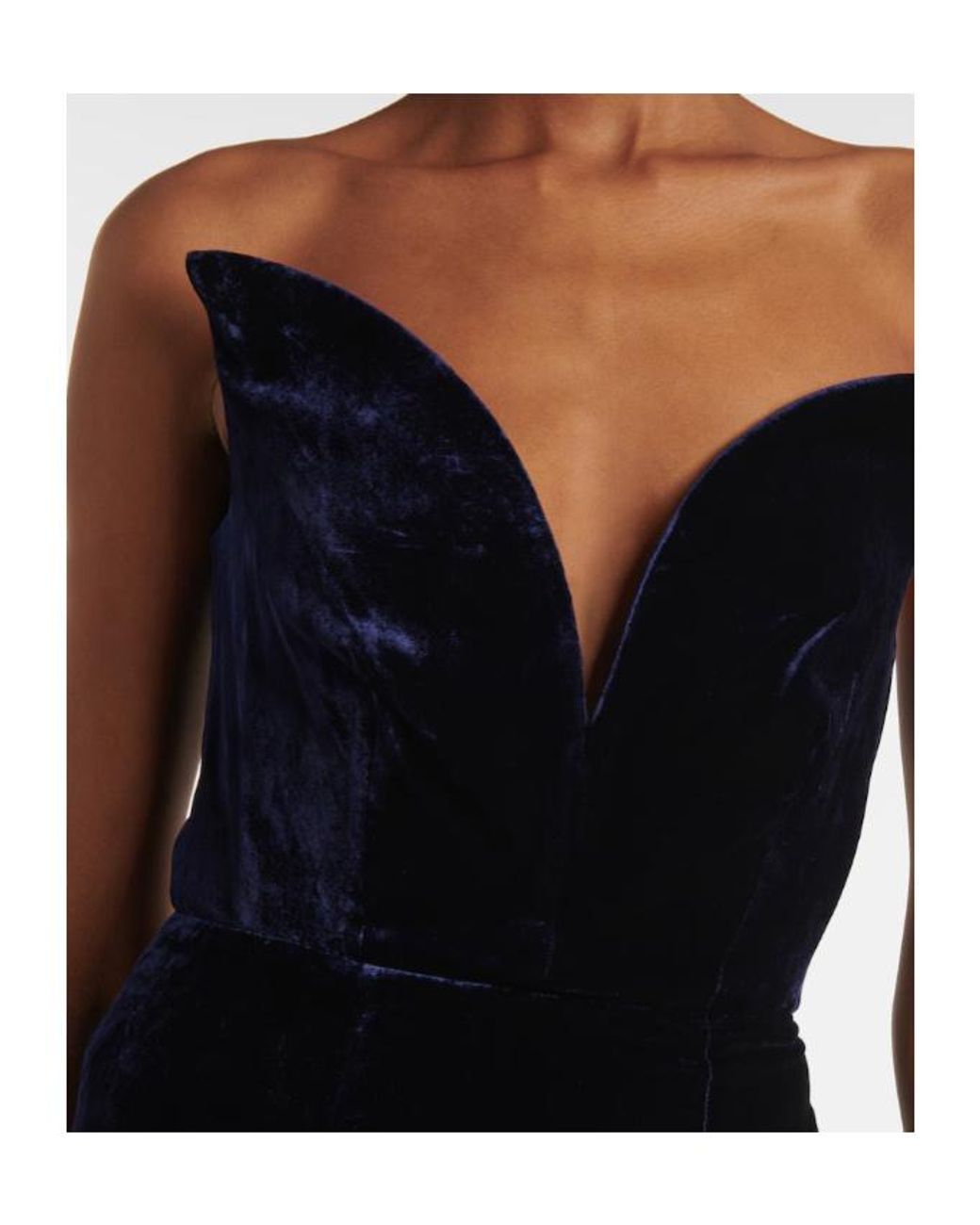 Roland Mouret Blue Strapless Velvet Gown