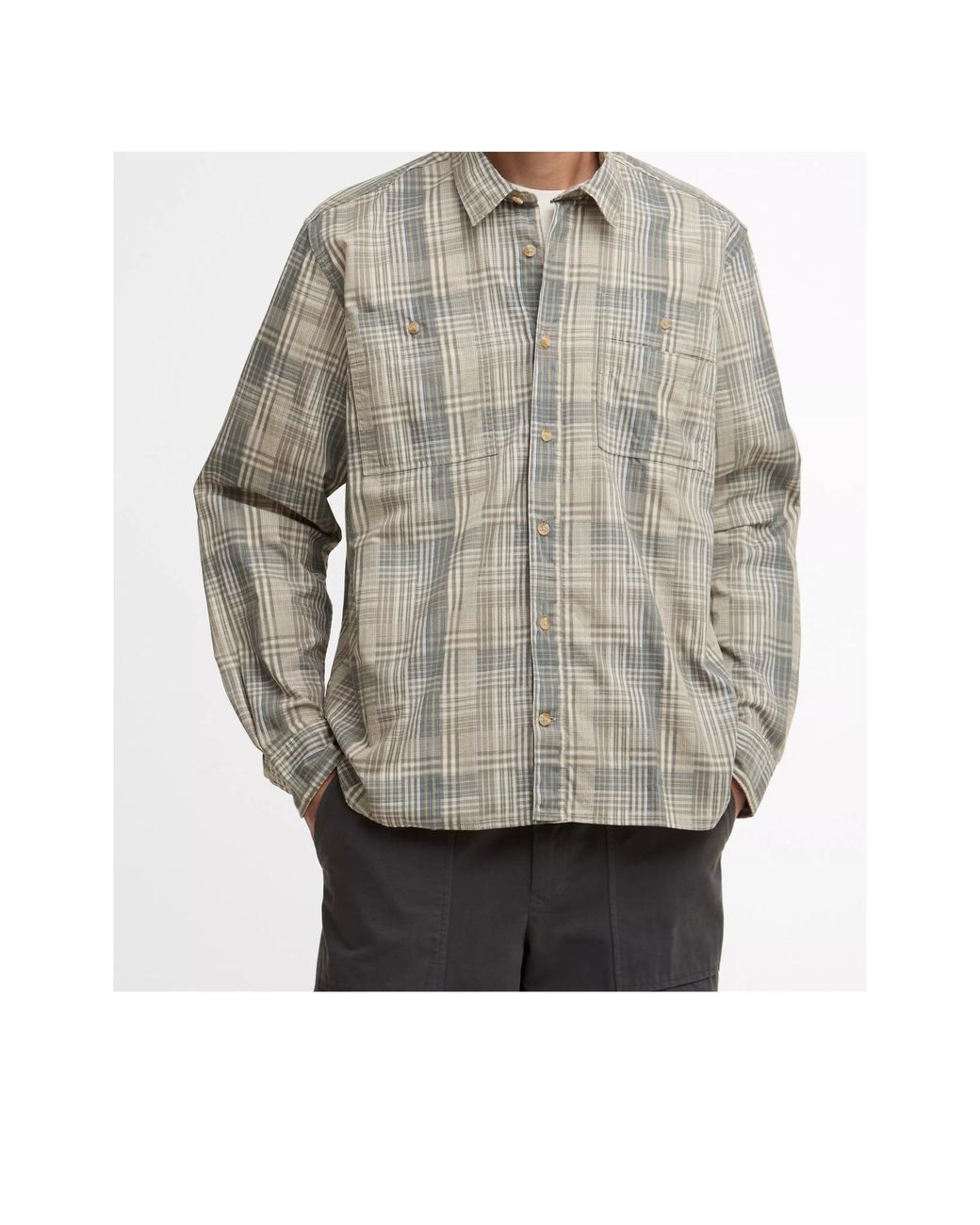 Barbour Gray Maxwell Checked Patch Long-Sleeved Relaxed Shirt for men