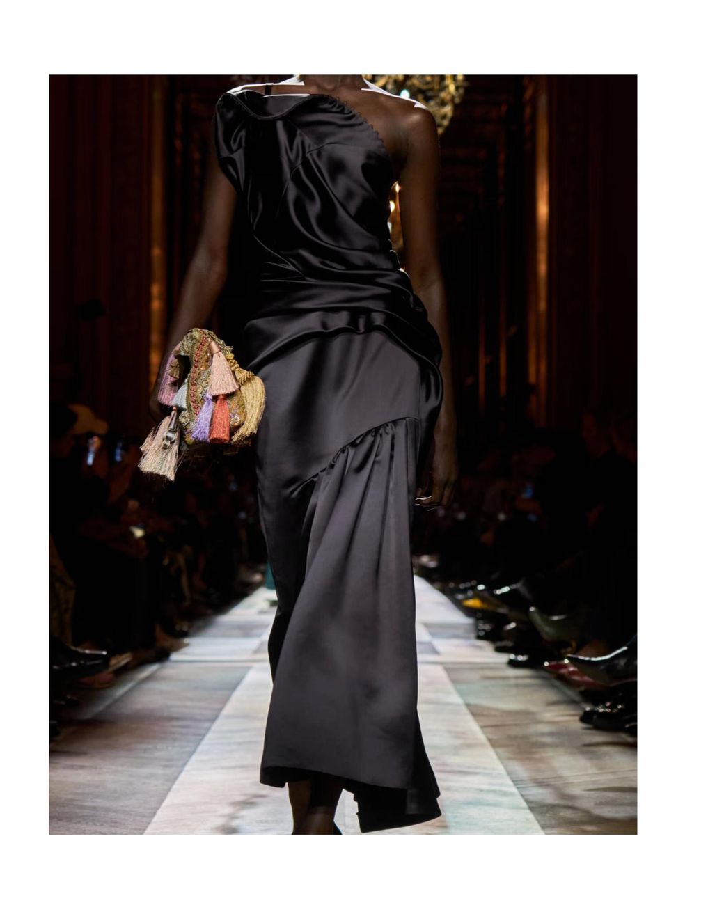 Dries Van Noten Black One-Shoulder Gathered Pleated Satin Midi Dress