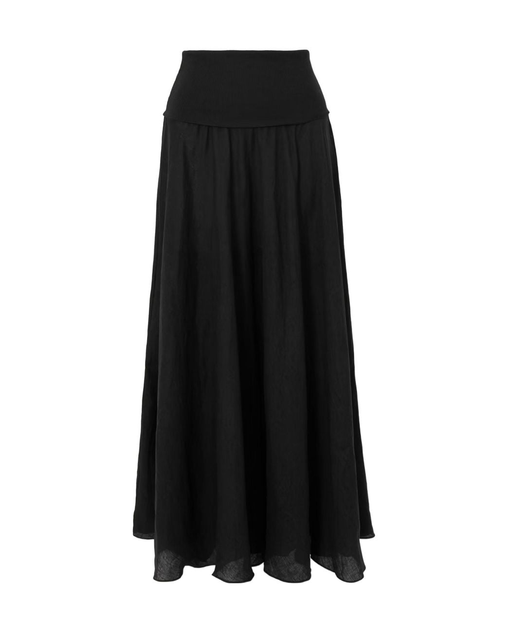 Johanna Ortiz Black Linen-Cotton Blend Maxi A-Line Skirt