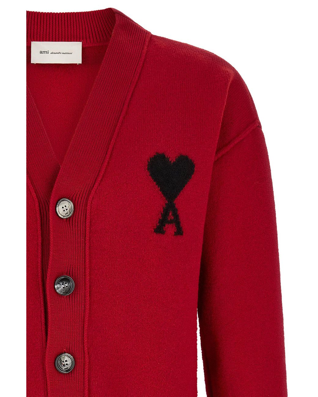 AMI Red Ami Ami De Coeur Logo Intarsia-Knit Cardigan for men