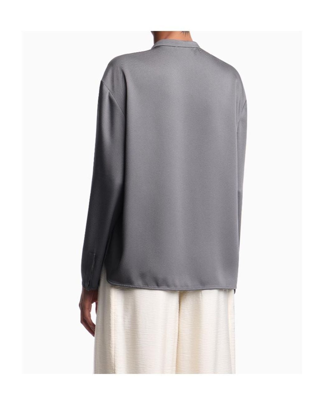 Emporio Armani Gray Long-Sleeved Crewneck Blouse