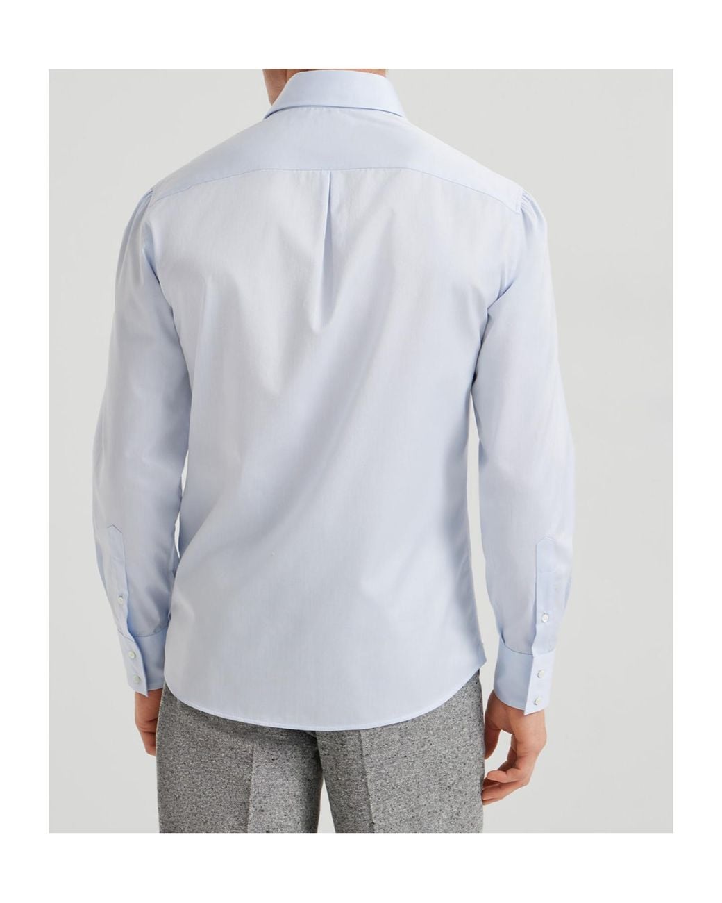 Brunello Cucinelli Blue Twill Shirt With Spread Collar for men