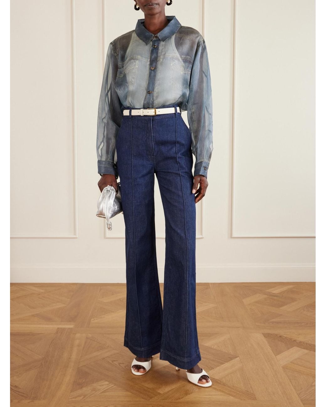 Haikure Blue Denim Printed Long Sleeve Shirt