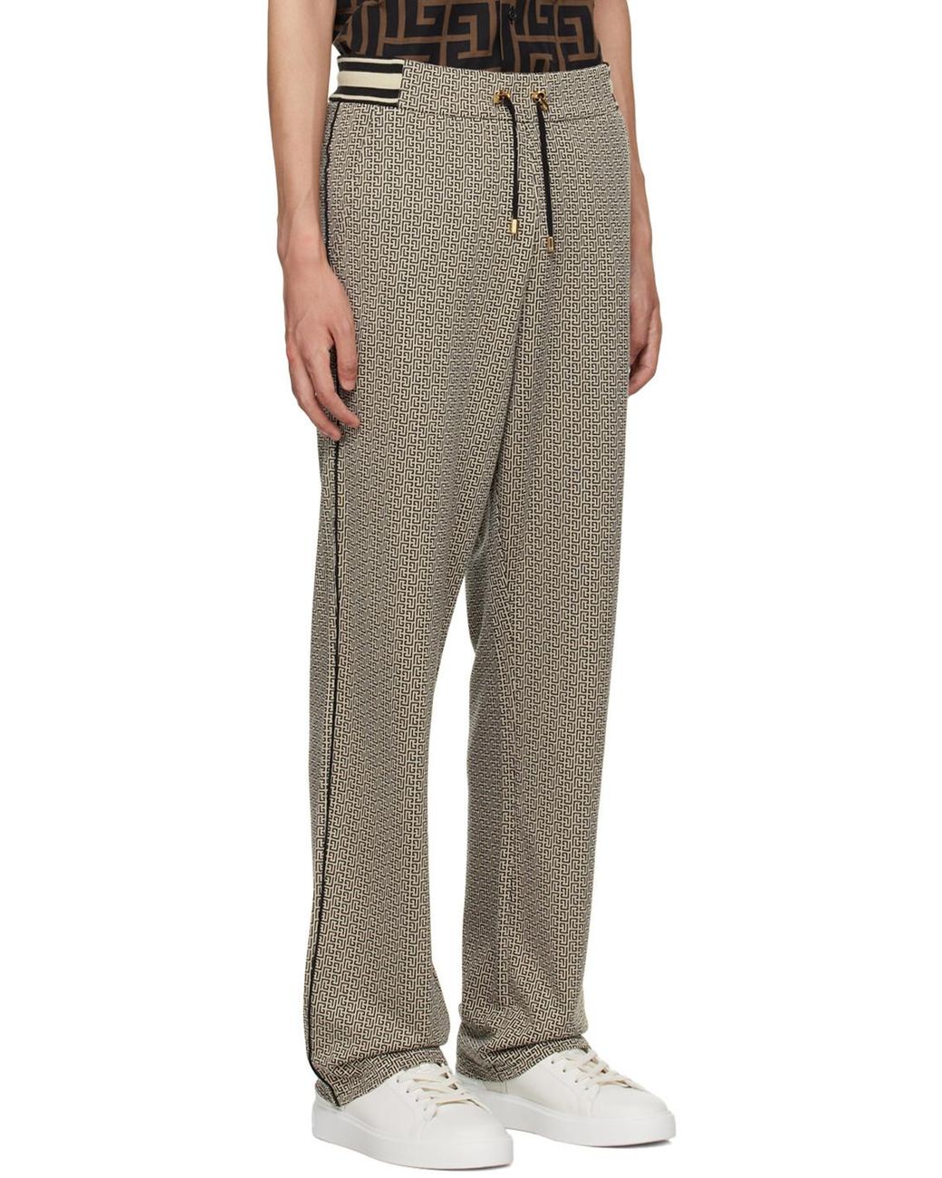 Balmain Gray Monogram-Jacquard Drawstring Pants for men