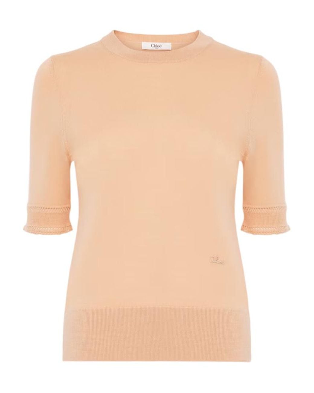 Chloé Natural Chloé Ribbed Elbow-Sleeve Knitted Sweater