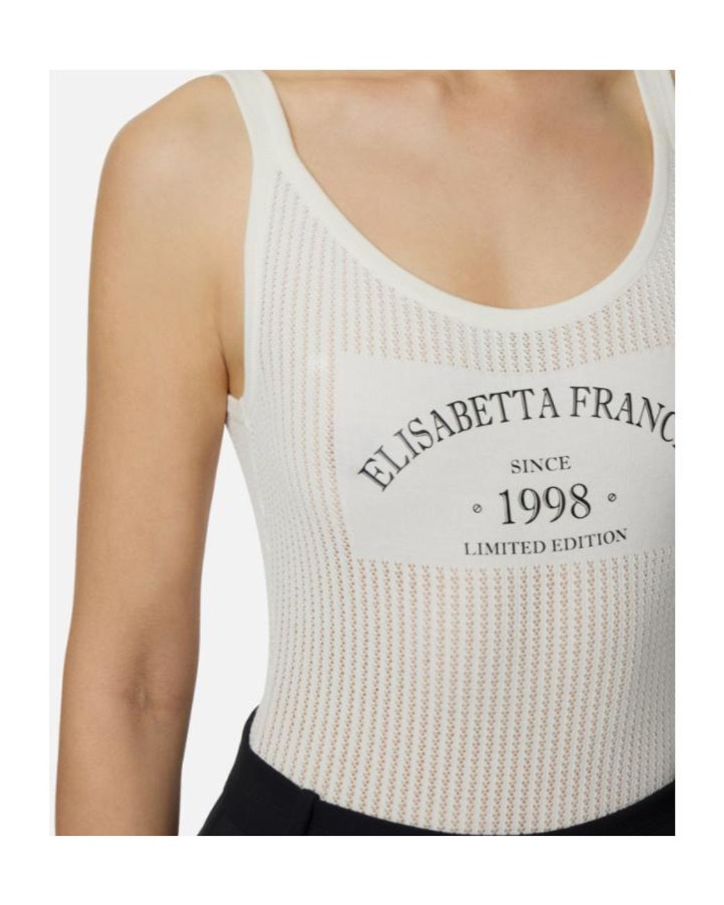 Elisabetta Franchi White Logo-Detail Ribbed Bodie