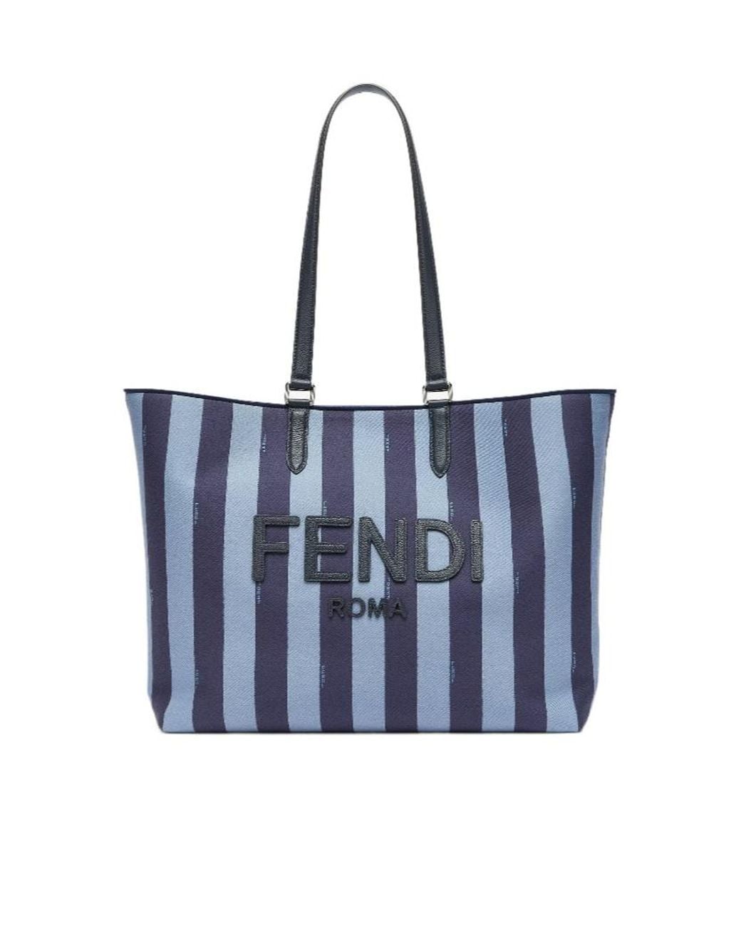 Fendi Blue Signature Pequin Jacquard Tote Bag for men