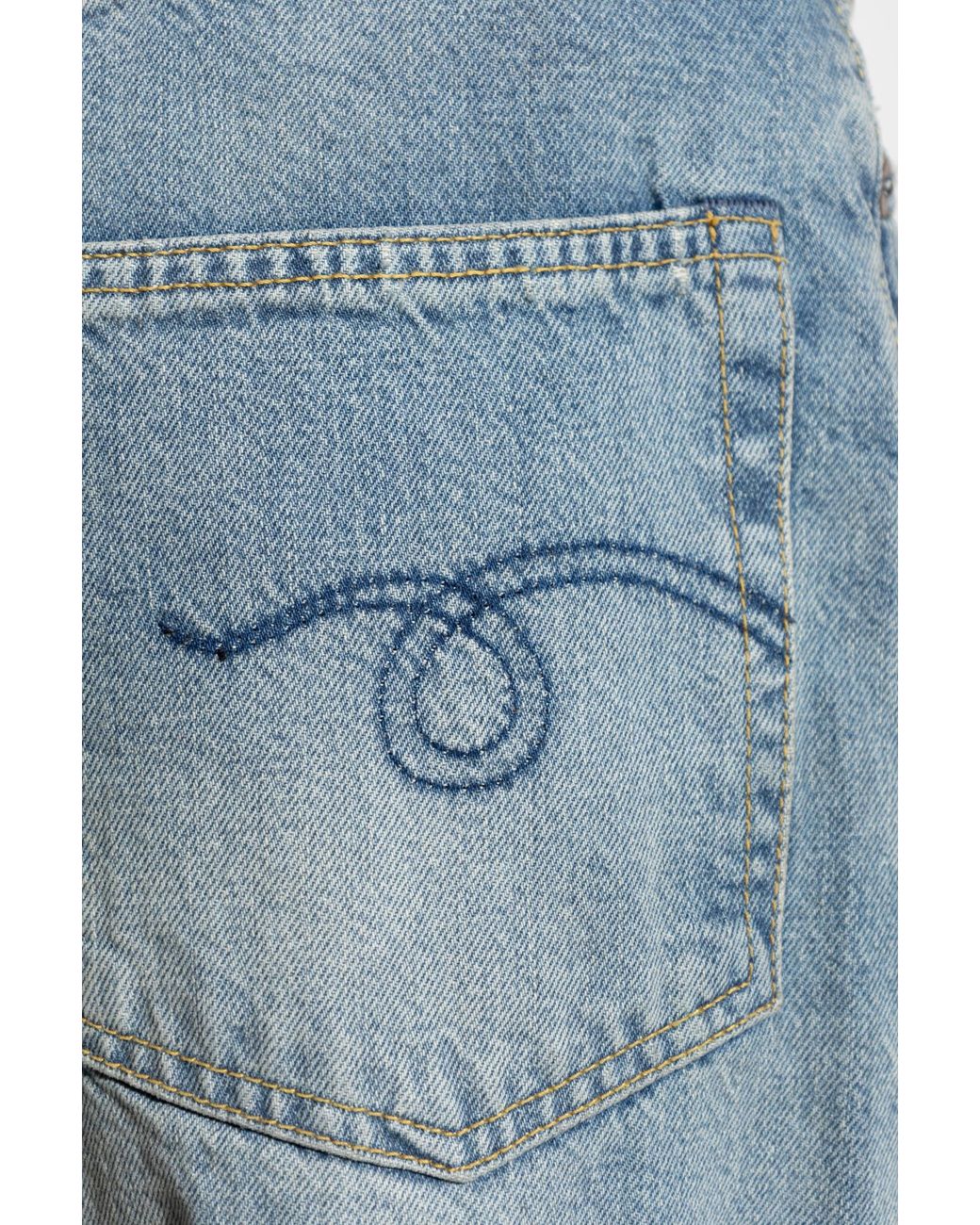 R13 Blue Wide-Leg Distressed Jeans