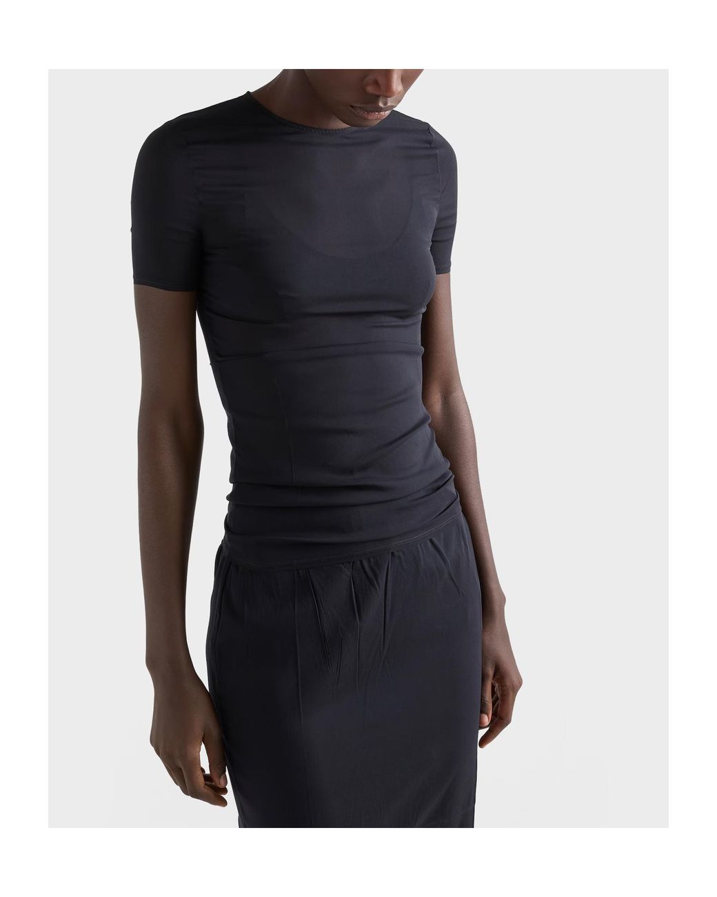 Prada Black Stretch Silk Chiffon Top