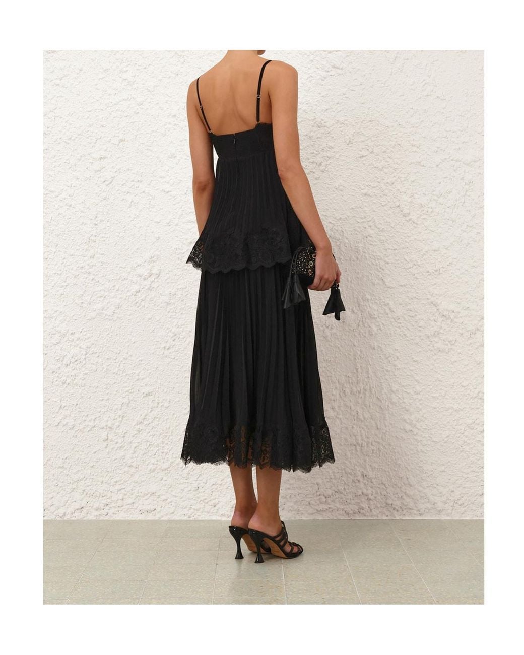 Zimmermann Black Pleated Lace Skirt