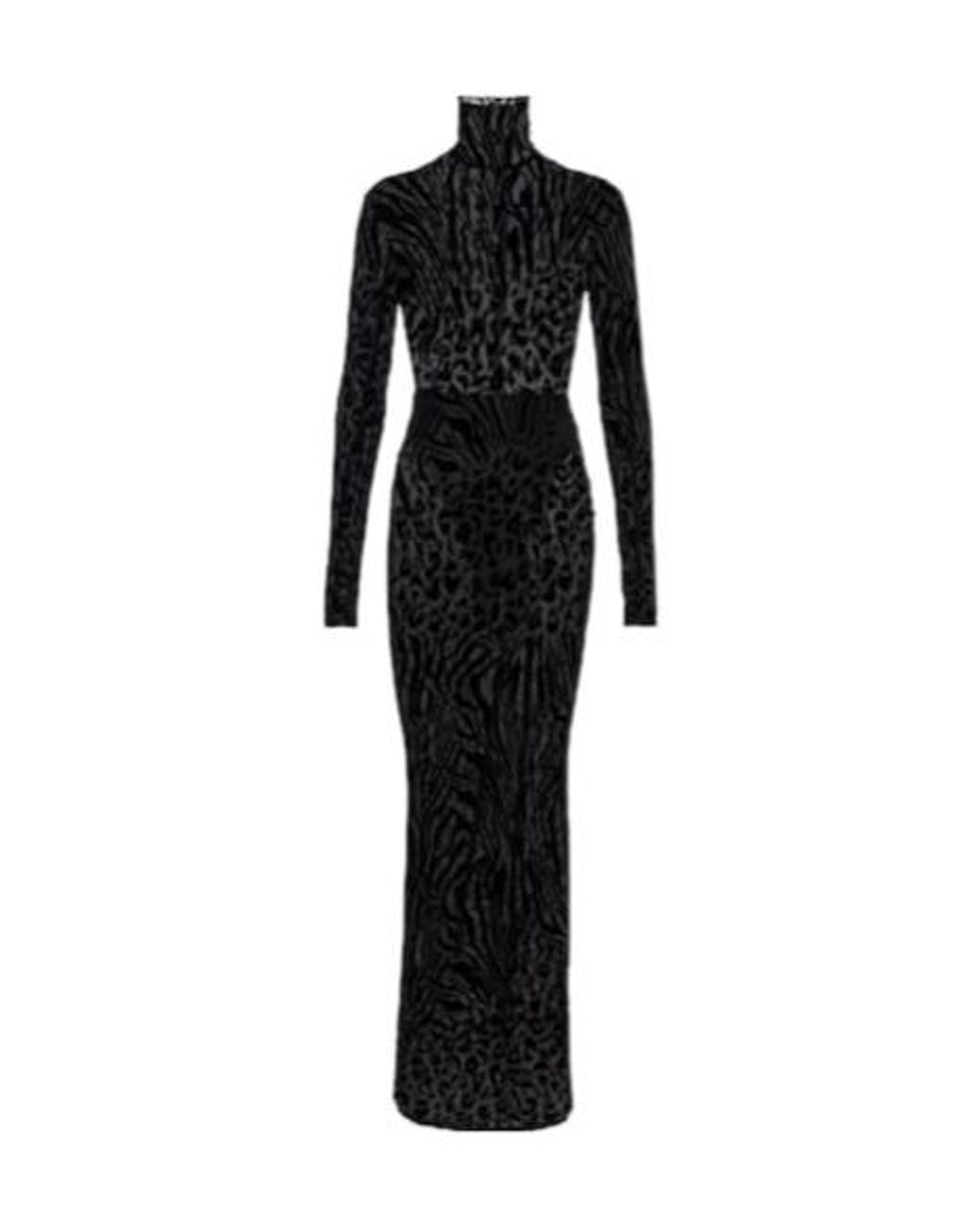 Alex Perry Black Sheer Animal-Print Devoré Maxi Dress