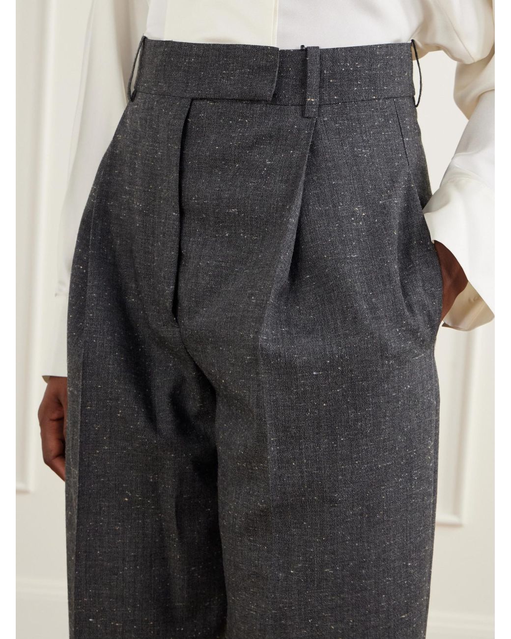 Rohe Gray Daria Pleated Wool-Blend Straight-Leg Pants