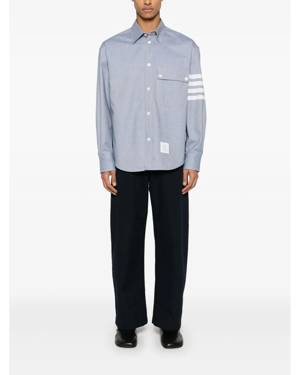 Thom Browne Blue Bar Flannel Shirt for men