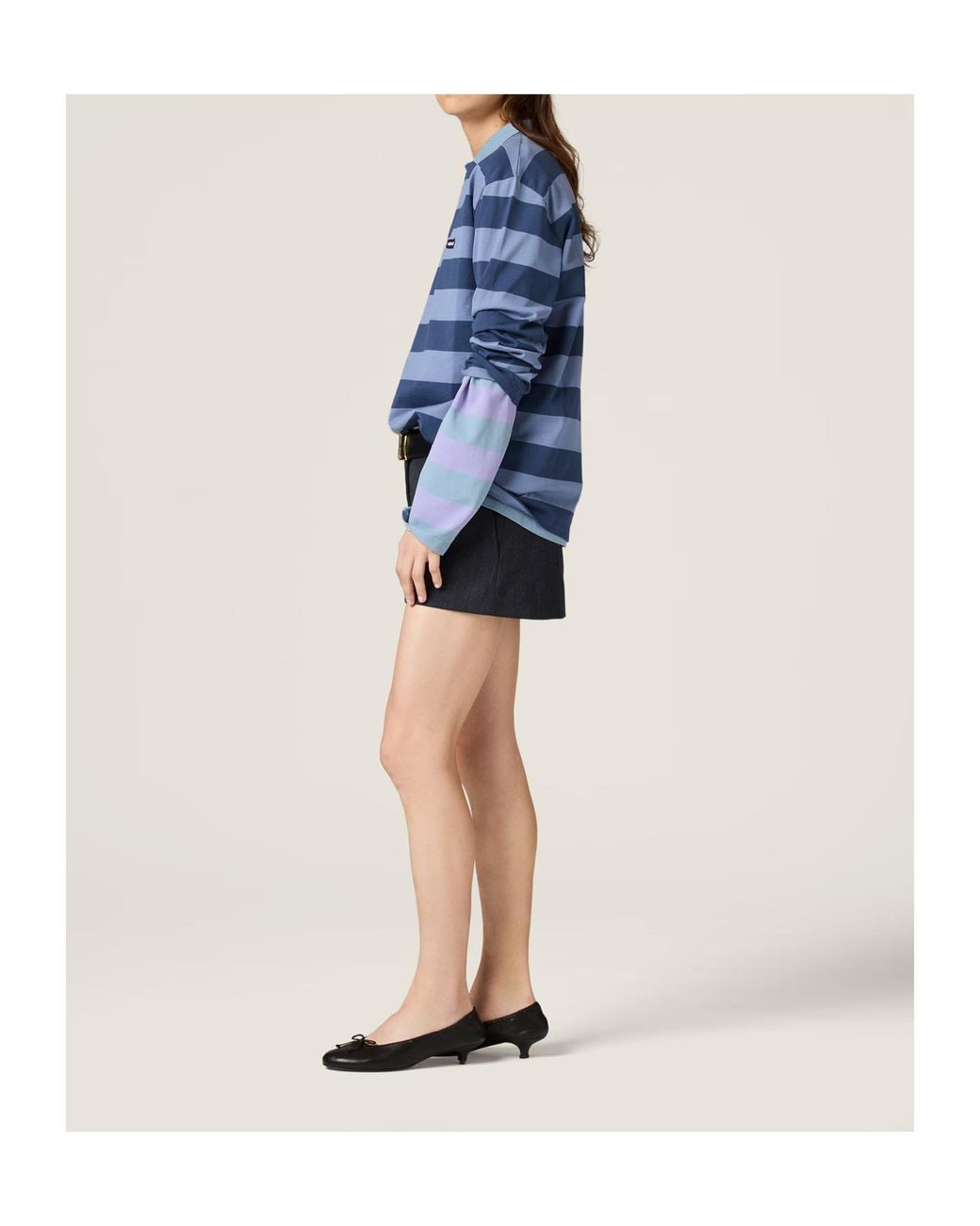 Miu Miu Blue Long-Sleeved Striped T-Shirt
