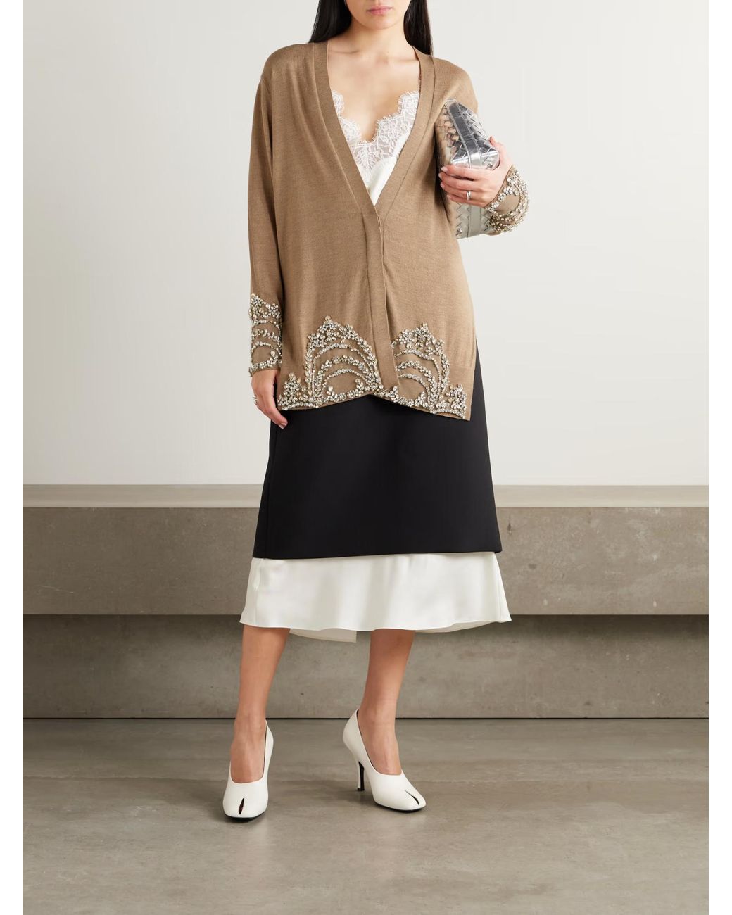 Erdem Natural Crystal-Embellished Wool Cardigan
