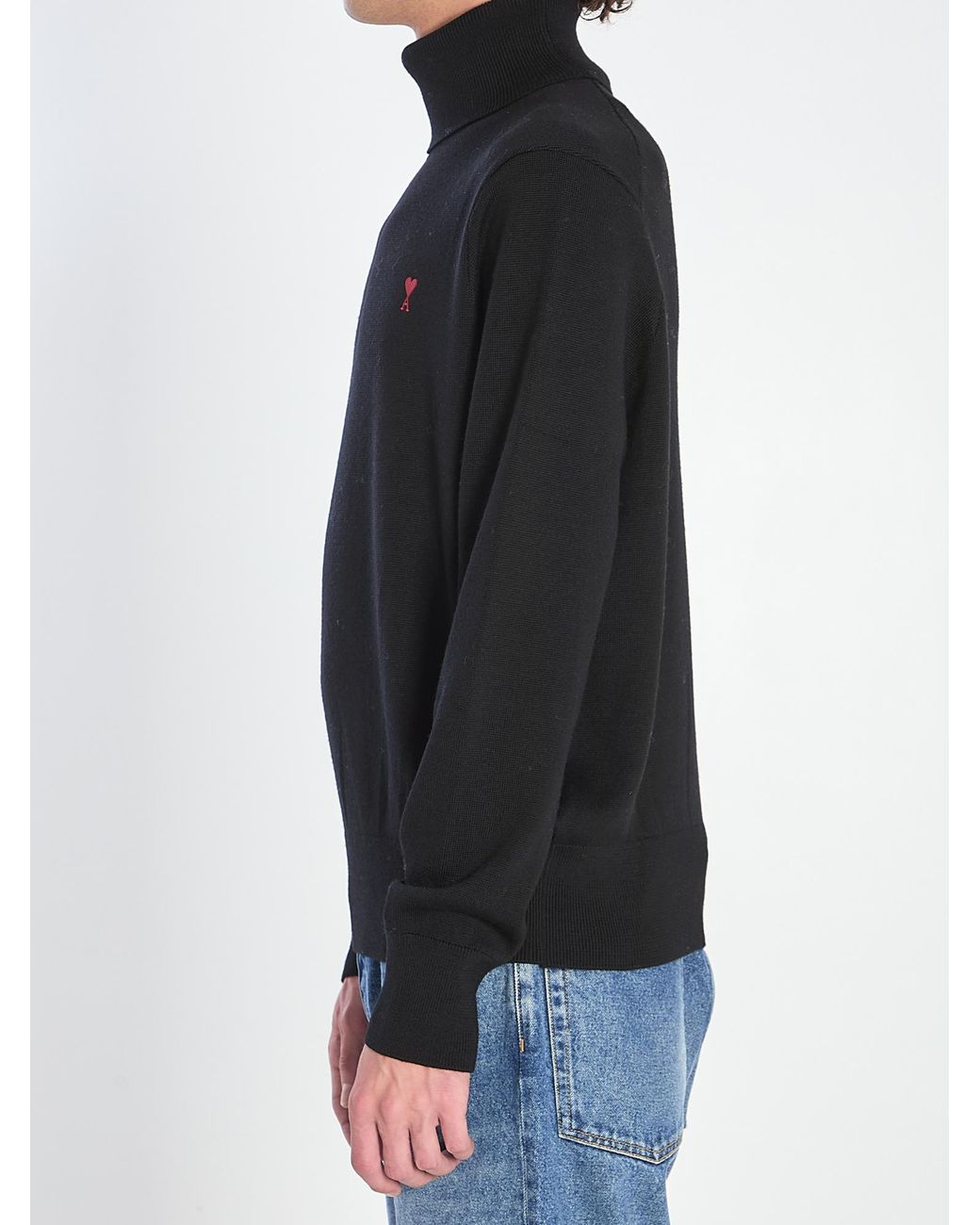 AMI Black Ami De Coeur Turtleneck Jumper for men