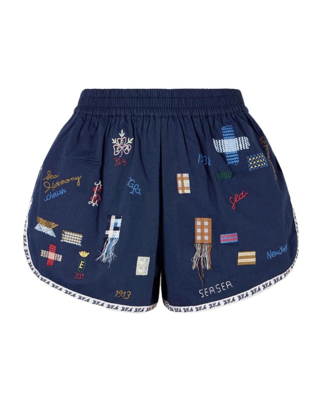 Sea Blue Embroidered Casual Shorts