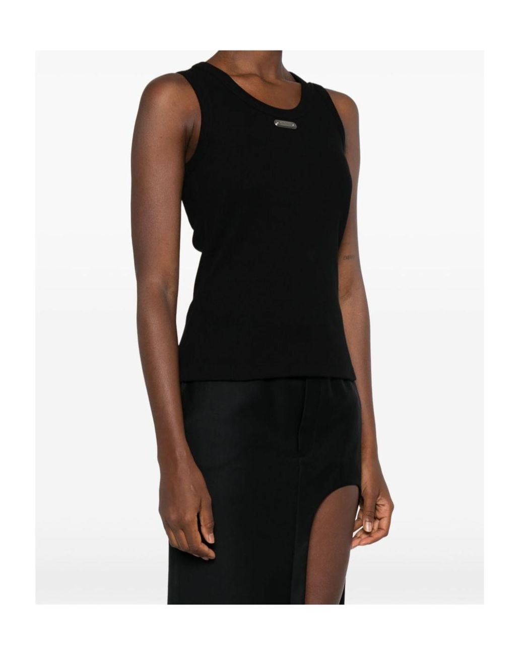 McQueen Black Logo Plaque Ribbed Tank Top