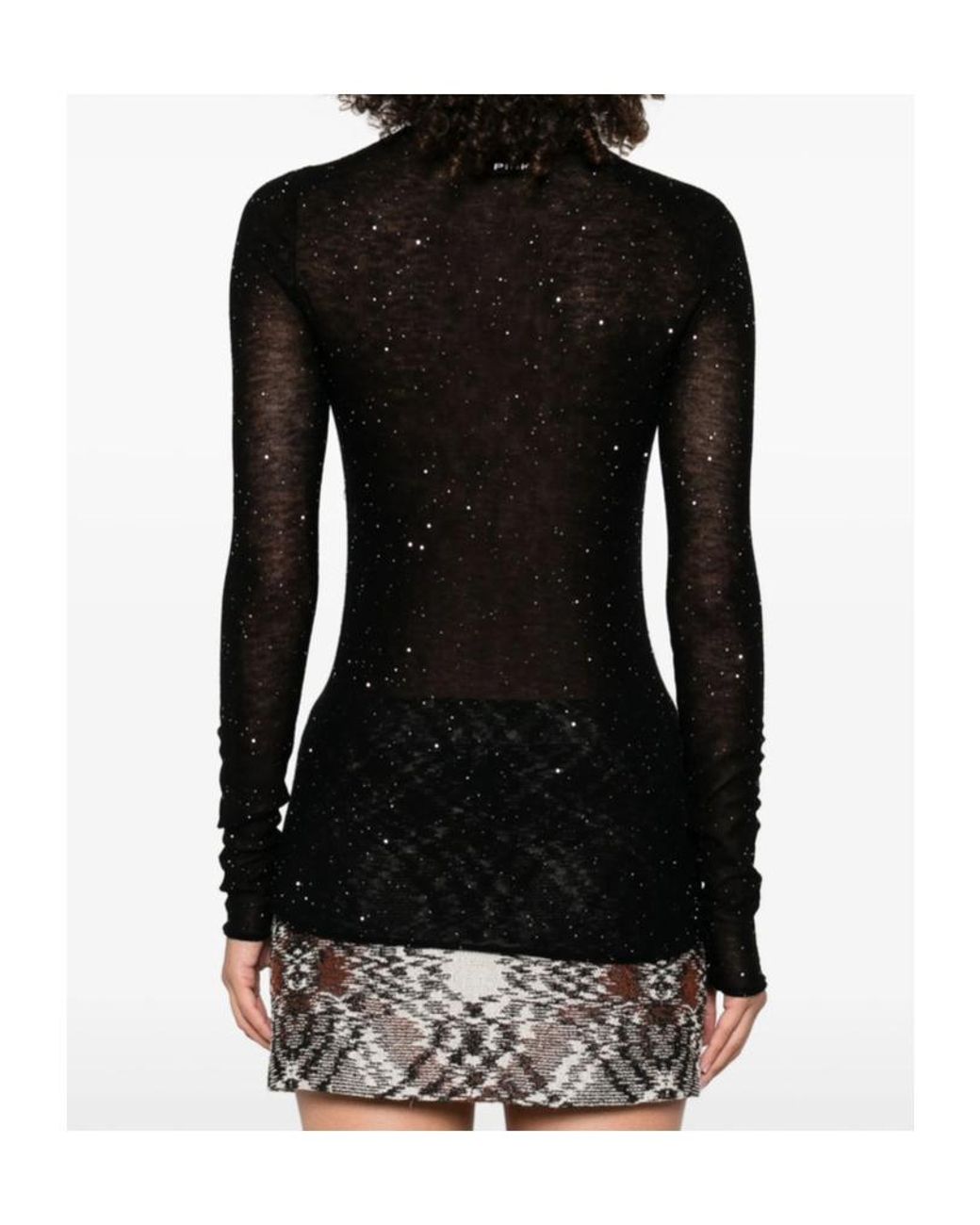 Pinko Black Long-Sleeved Knitted Sheer T-Shirt