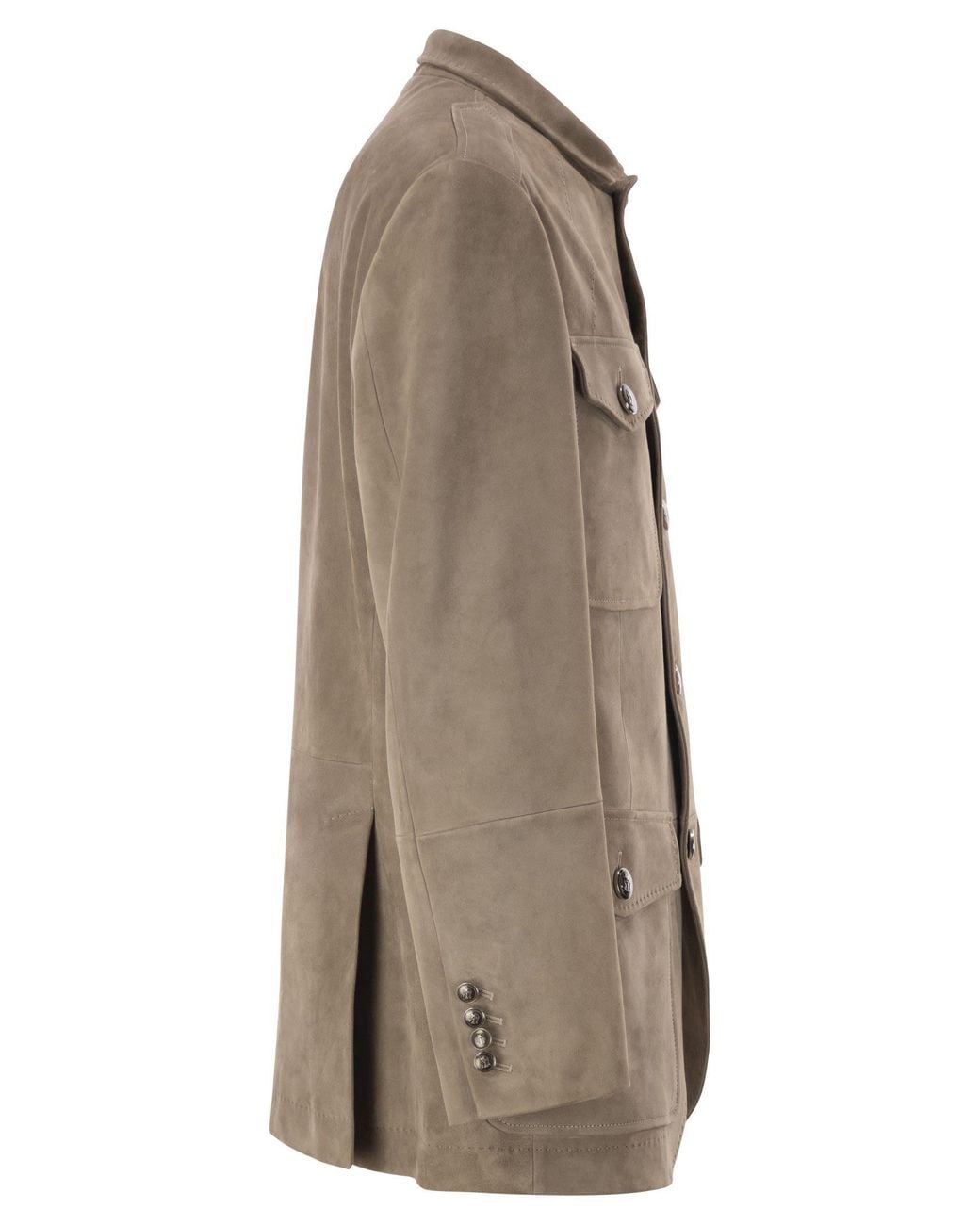 Brunello Cucinelli Brown Suede Leather Safari Jacket for men