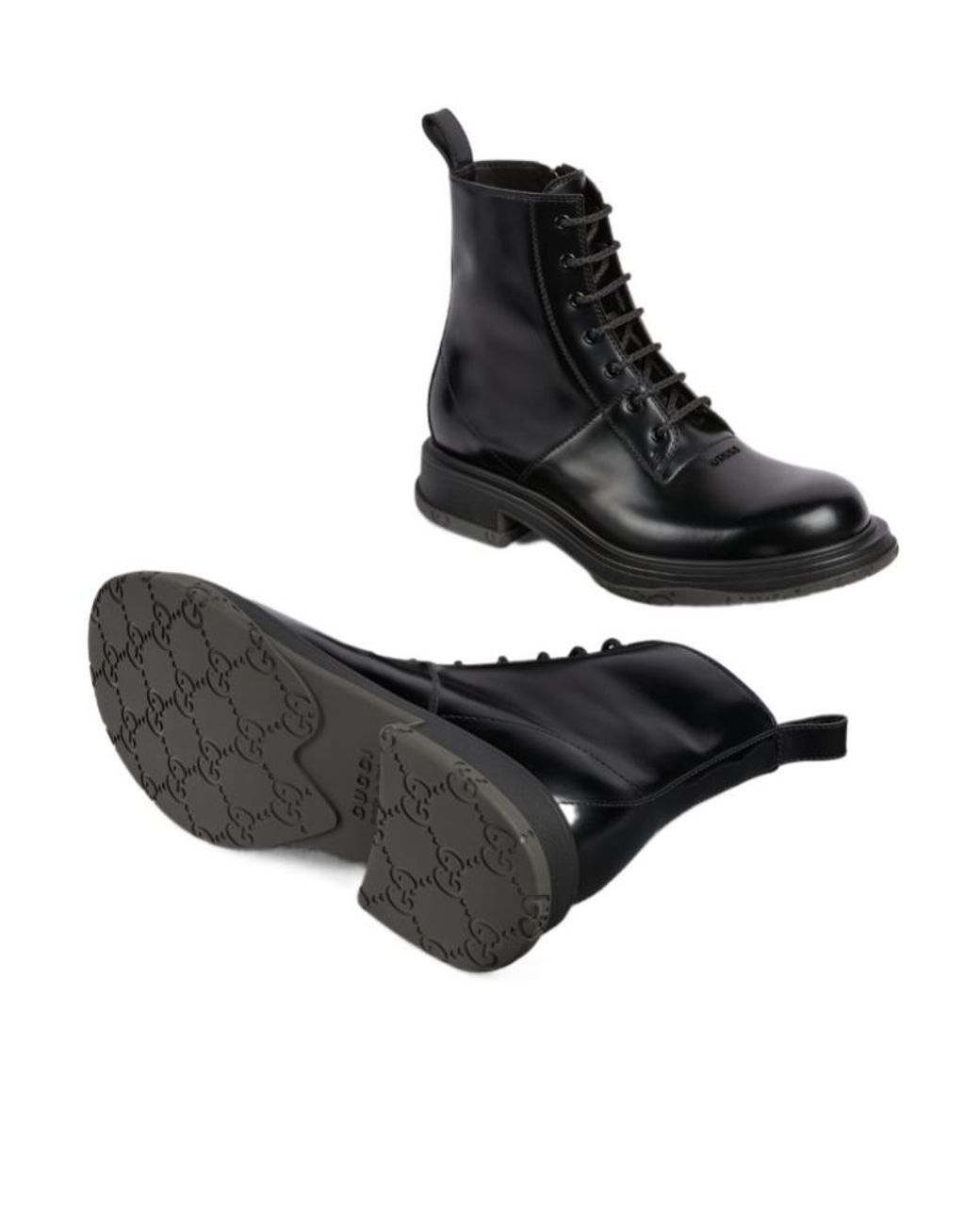 Gucci Black Tonal Logo Lace-Up Boots for men