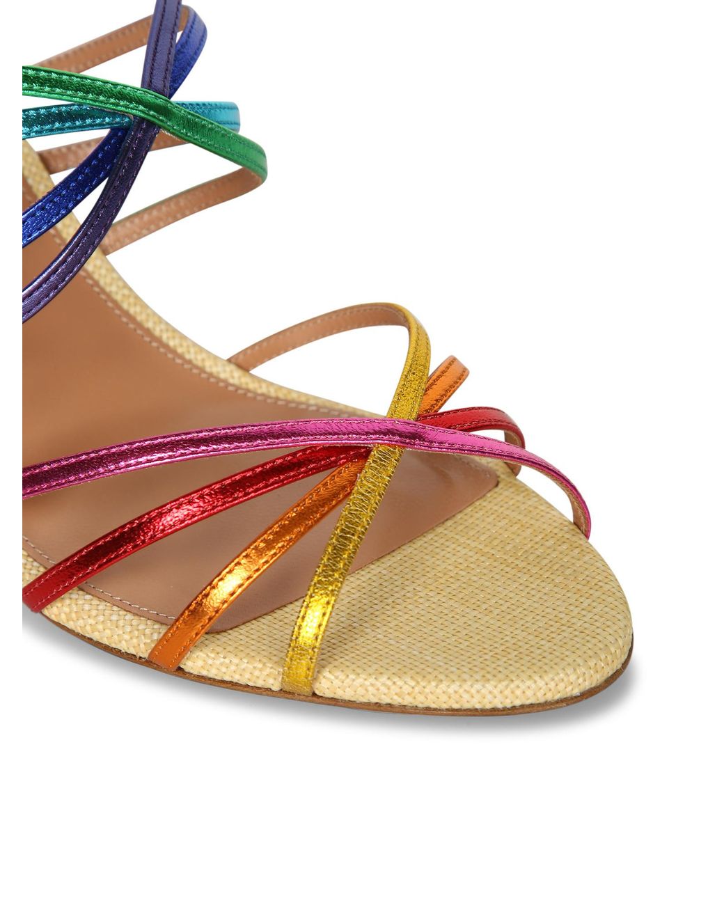 Aquazzura Pink Tell Me Metallic Strappy Slip-On Sandals