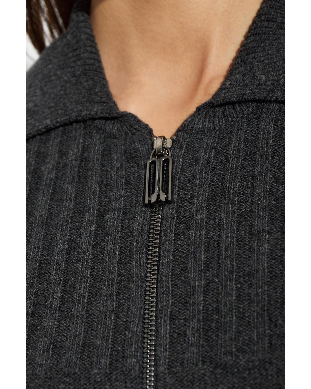 Victoria Beckham Black Ribbed Zip-Up Cardigan