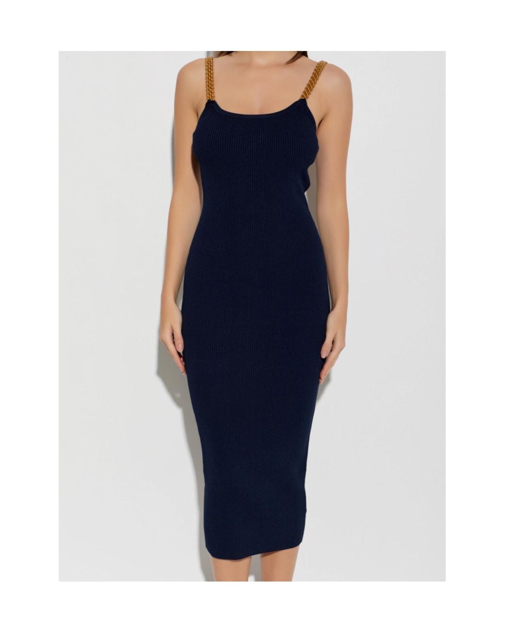 MICHAEL Michael Kors Blue Chain-Strap Ribbed-Knit Dress