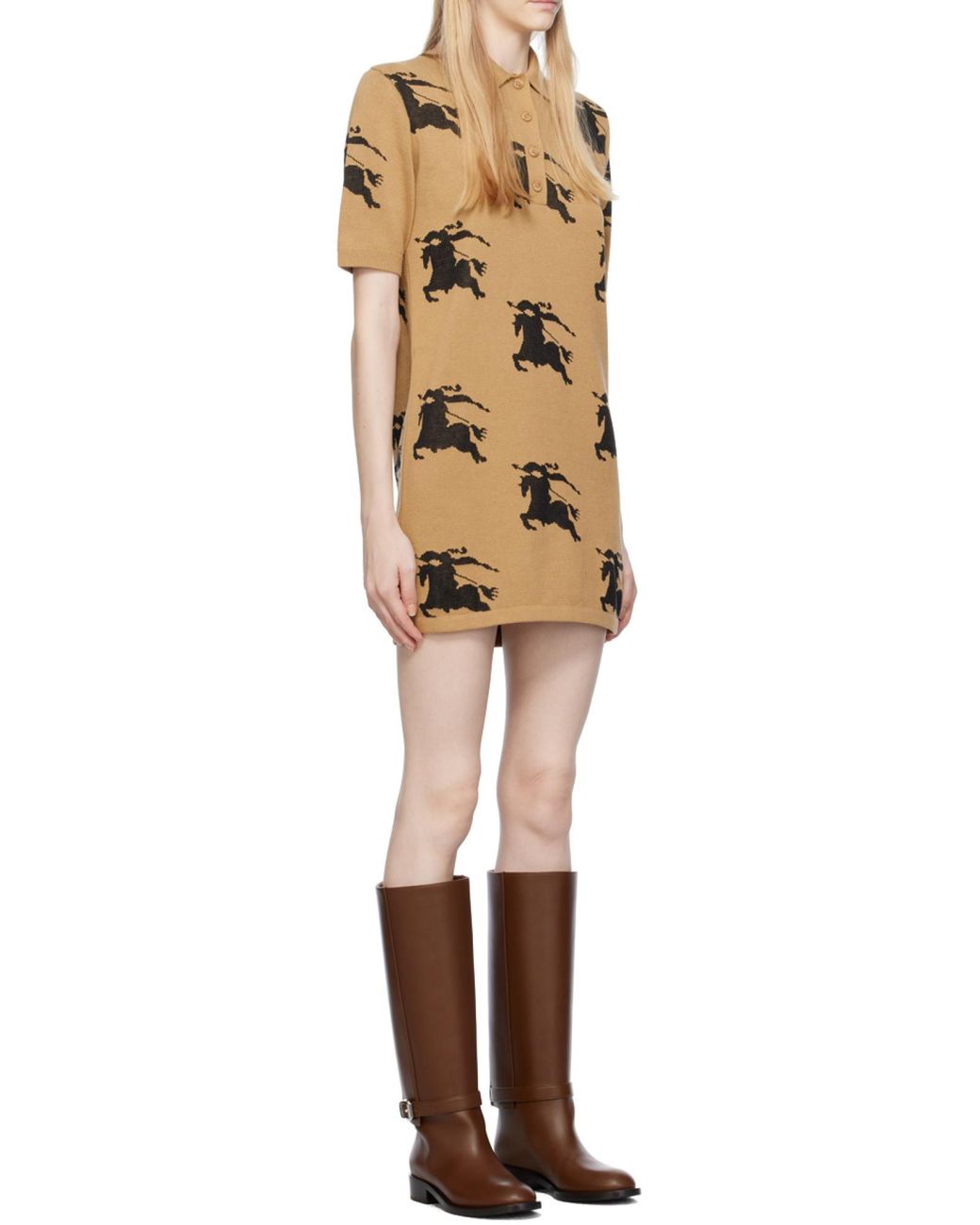 Burberry Natural Ekd-Print Jacquard Shirt Dress