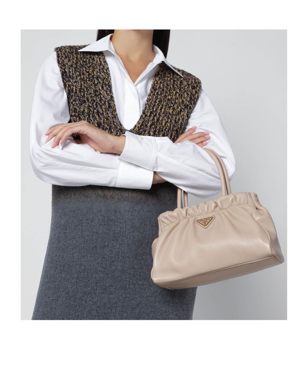 Prada Natural Double Handle Shoulder Bag