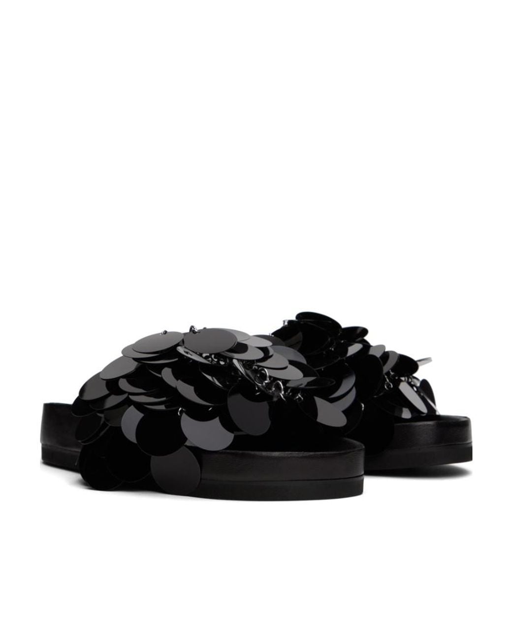 Rabanne Black Sequin Embellishment Open-Toe Sandals