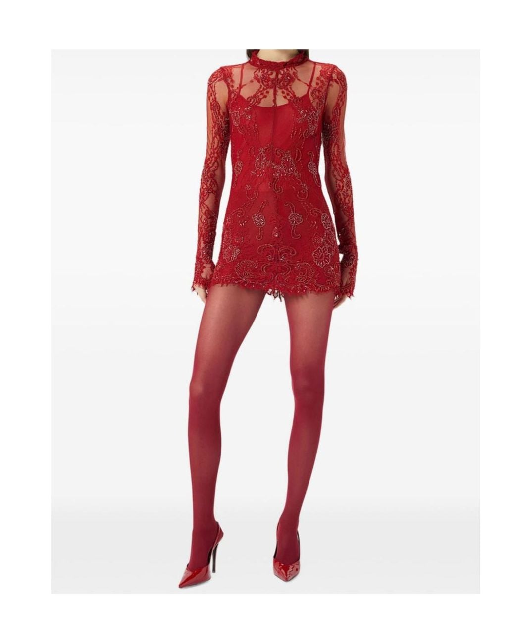 Blumarine Red Lace Mini Dress