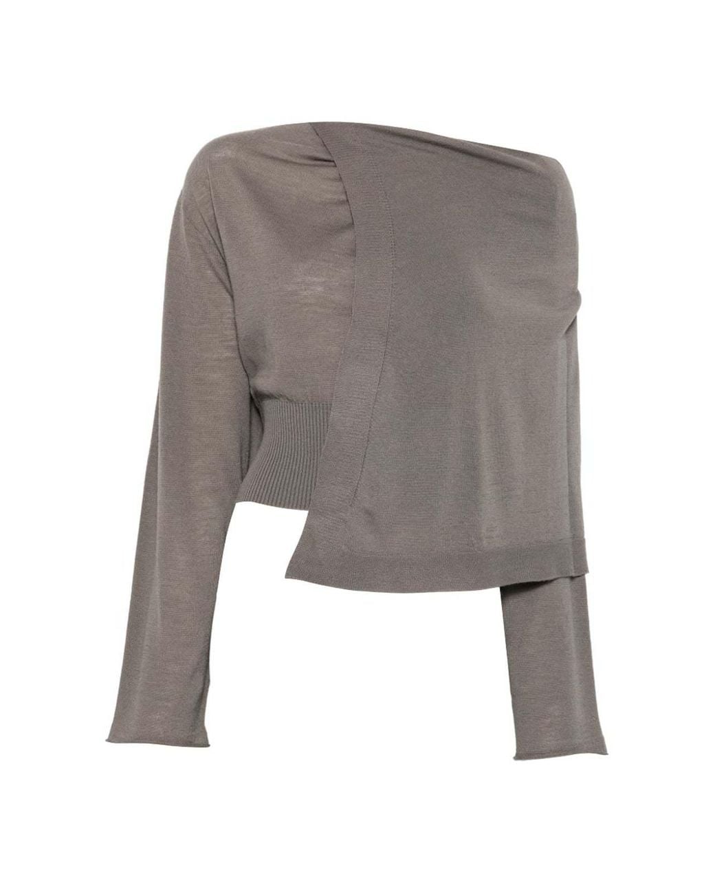 Rick Owens Gray Asymmetric Draped Sweater
