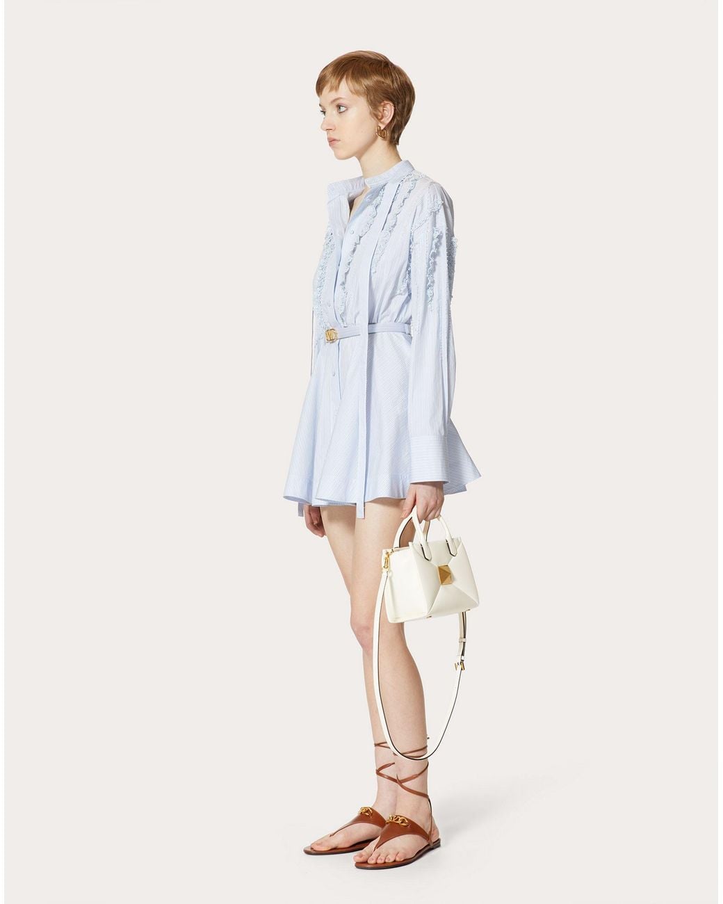 Valentino Blue Striped Long-Sleeved Dress