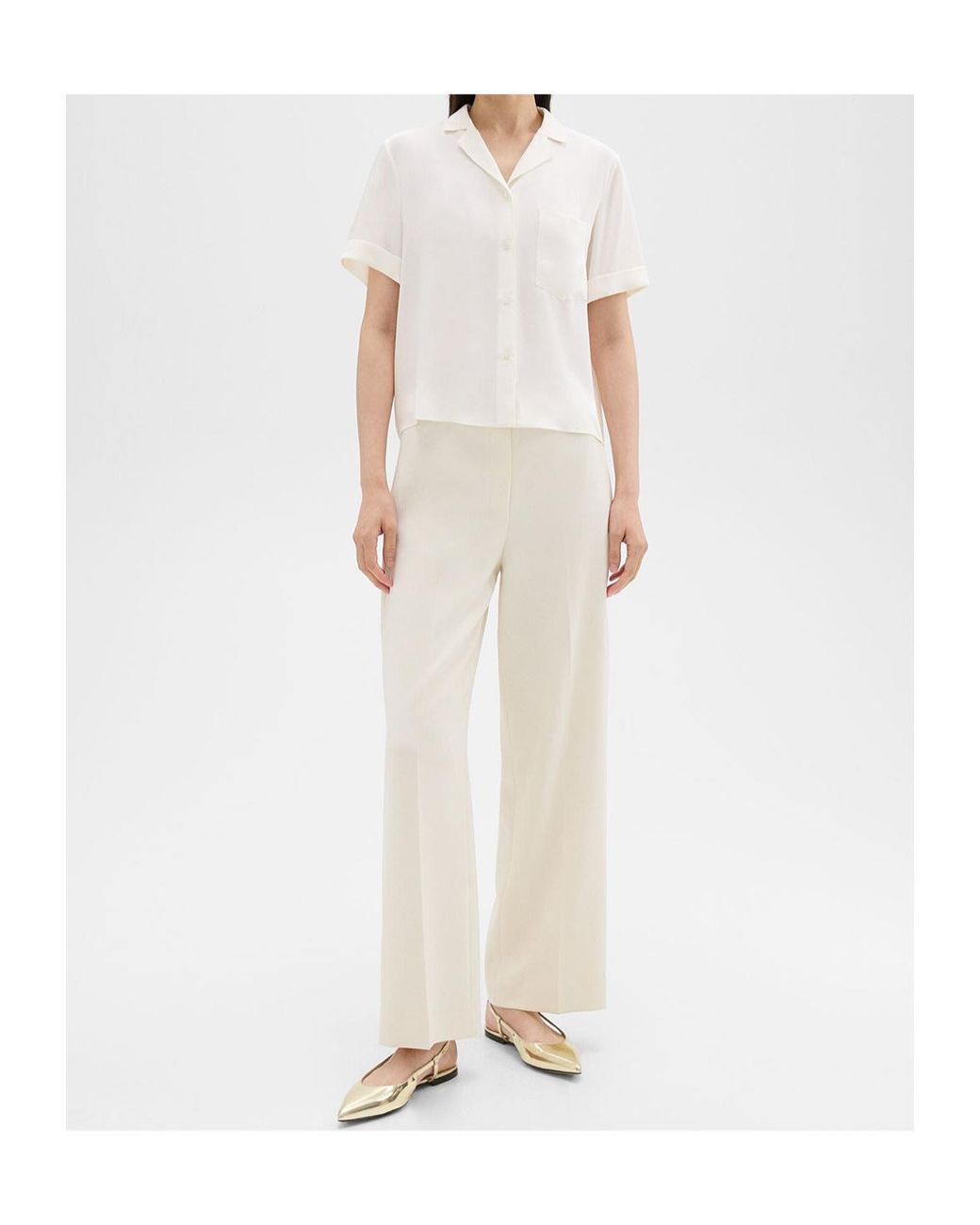 Theory White Mid-Rise Tailored Trousers