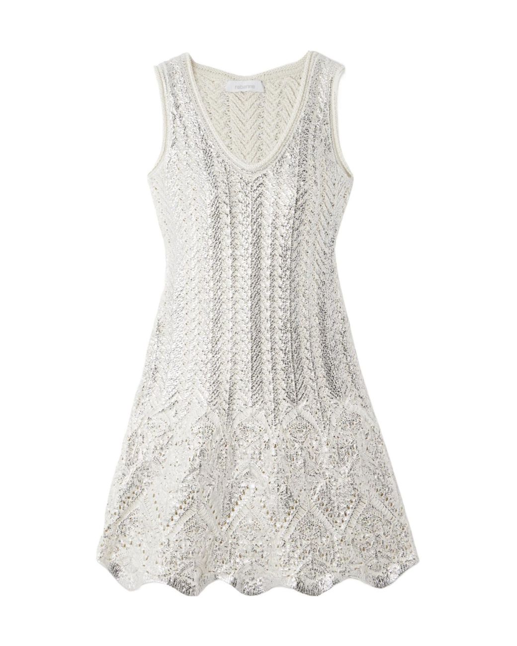 Rabanne White Scalloped Edge Crochet Knitted Mini Dress