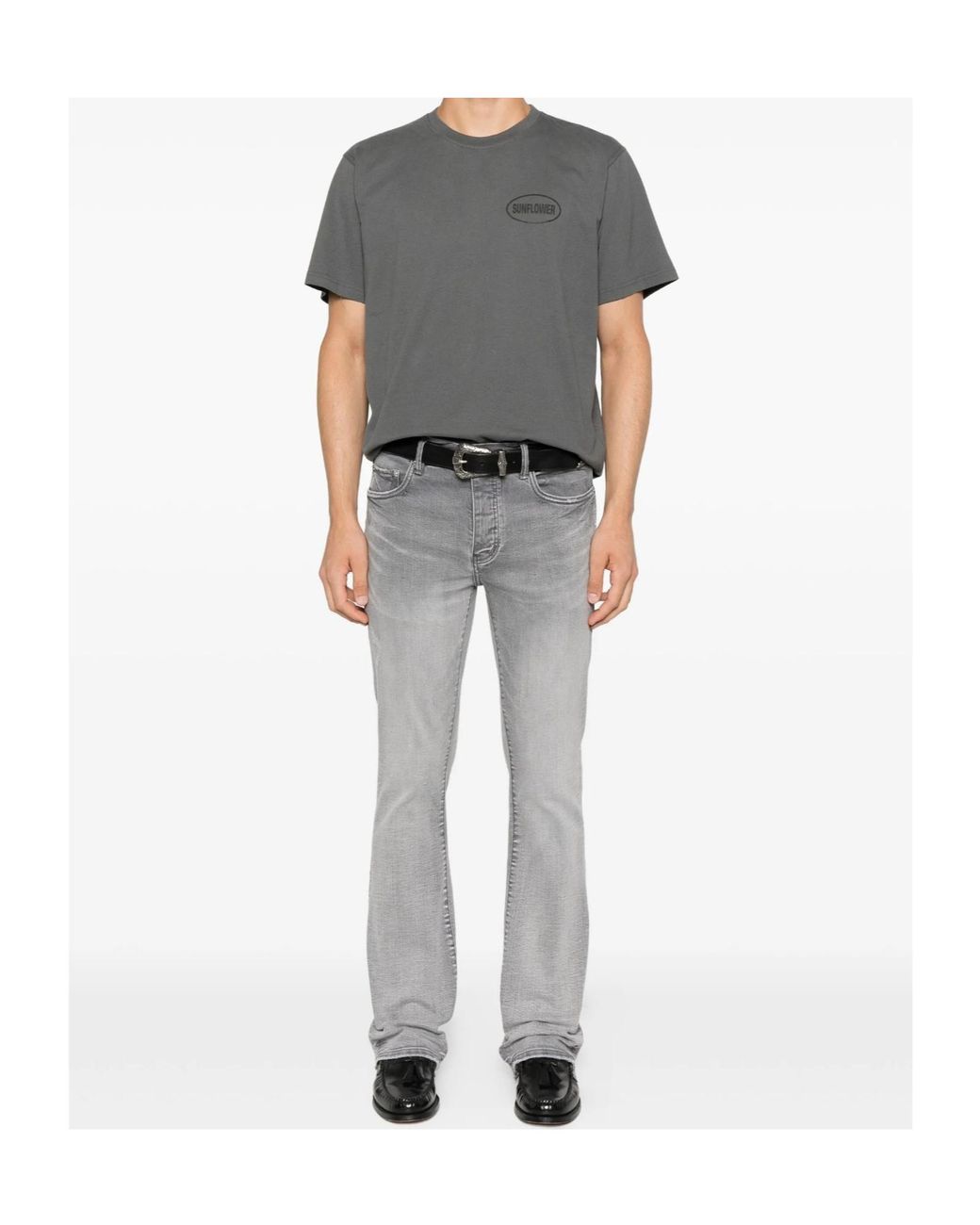 sunflower Gray Crew Neck Logo Print T-Shirt for men