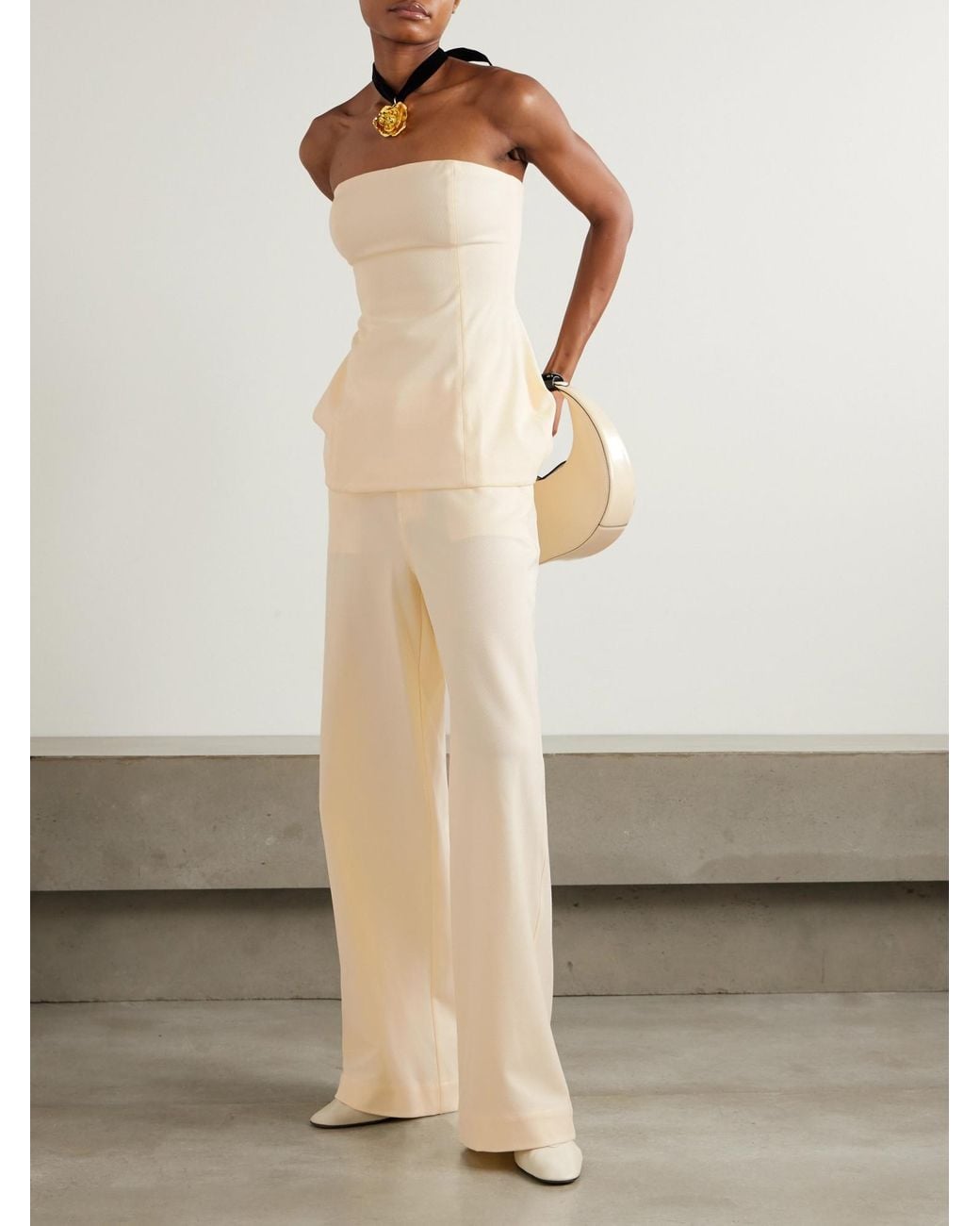 Staud Natural Silvia Strapless Twill Peplum Top