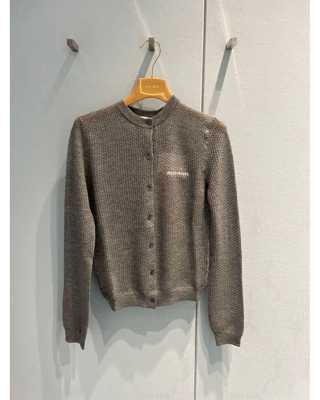 Miu Miu Gray Crewneck Button-Up Cardigan