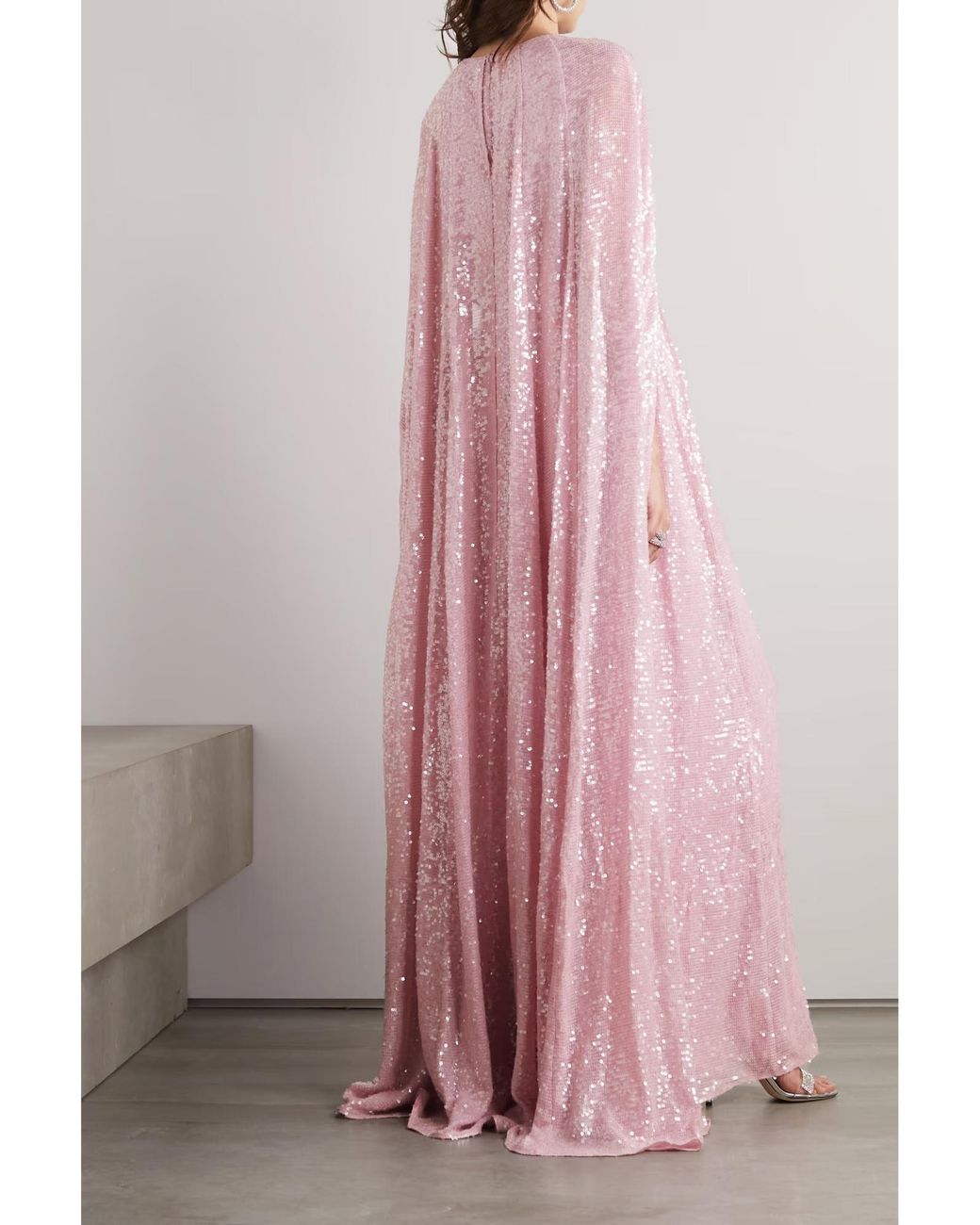 Erdem Pink Kenley Cape-Effect Gathered Sequined Chiffon Gown