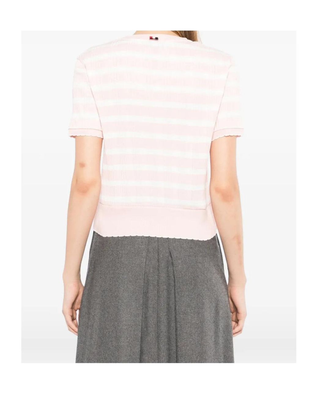 Thom Browne Pink Logo-Patched Striped T-Shirt